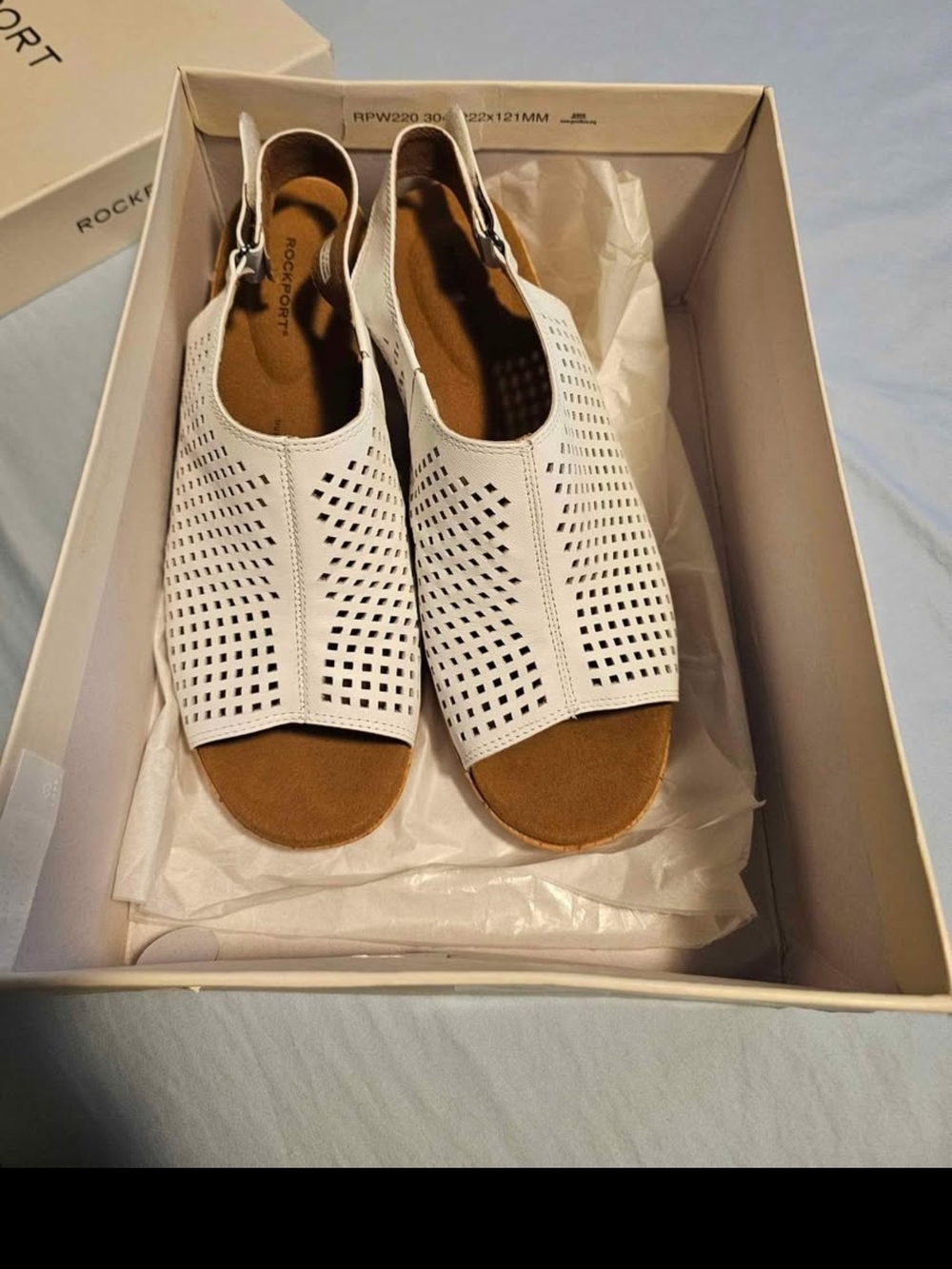 Rockport White Perforated Slingback Sandals with Brown Footbed
